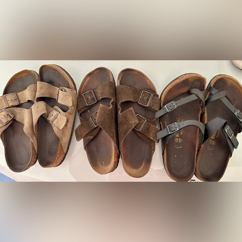 Brown and Tan Double Strap Sandals